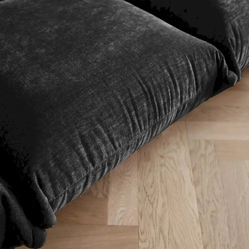 Canapé sectionnel modulaire moderne en chenille noire avec pouf