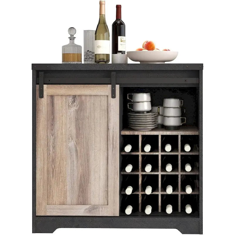 Meuble de rangement gris foncé avec porte coulissante type grange