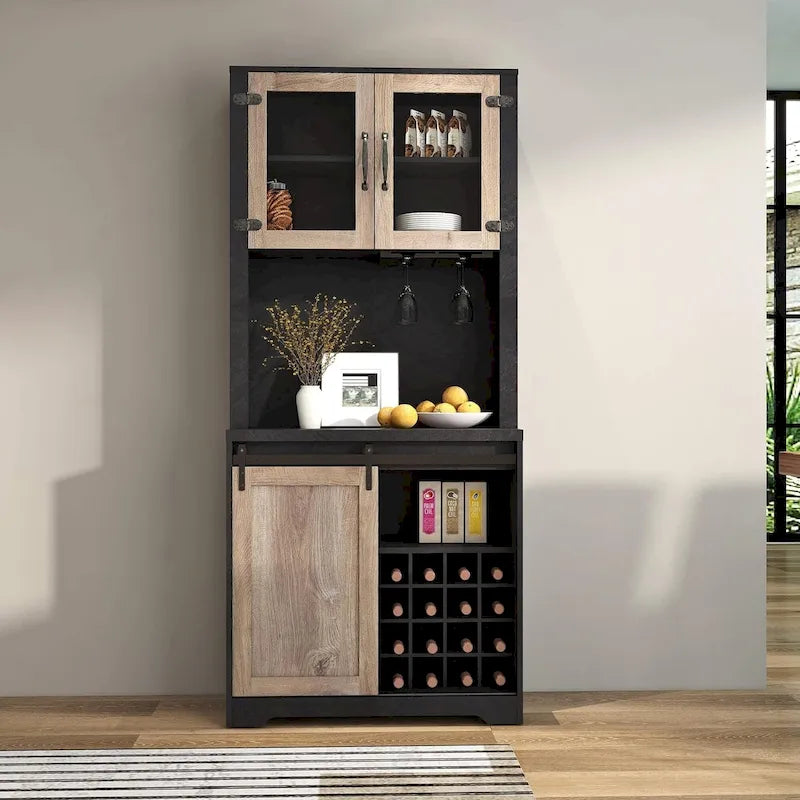 Meuble de rangement gris foncé avec porte coulissante type grange
