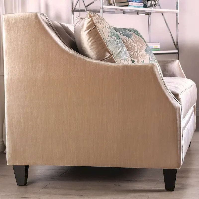 Causeuse rembourrée en bois massif de style transitionnel – Canapé 2 places capitonné pour salon