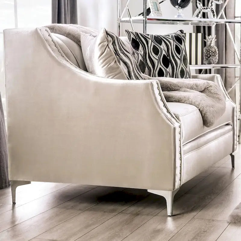 Causeuse rembourrée en bois massif de style transitionnel – Canapé 2 places capitonné pour salon
