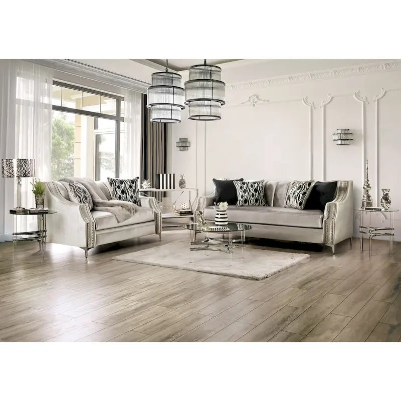 Causeuse rembourrée en bois massif de style transitionnel – Canapé 2 places capitonné pour salon