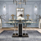 Table à manger moderne en bois avec plateau en verre de 183 cm – Design épuré pour salles à manger contemporaines