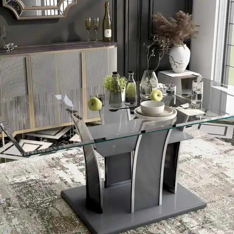 Table à manger moderne en bois avec plateau en verre de 183 cm – Design épuré pour salles à manger contemporaines