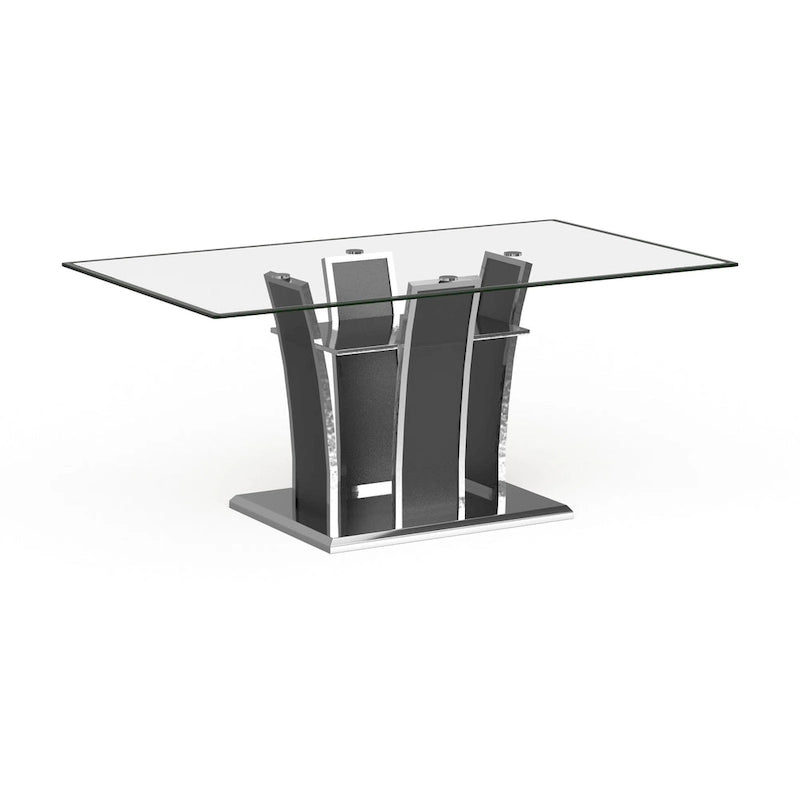 Table à manger moderne en bois avec plateau en verre de 183 cm – Design épuré pour salles à manger contemporaines