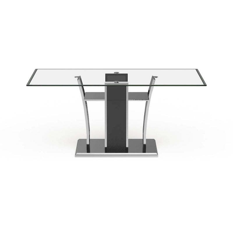 Table à manger moderne en bois avec plateau en verre de 183 cm – Design épuré pour salles à manger contemporaines