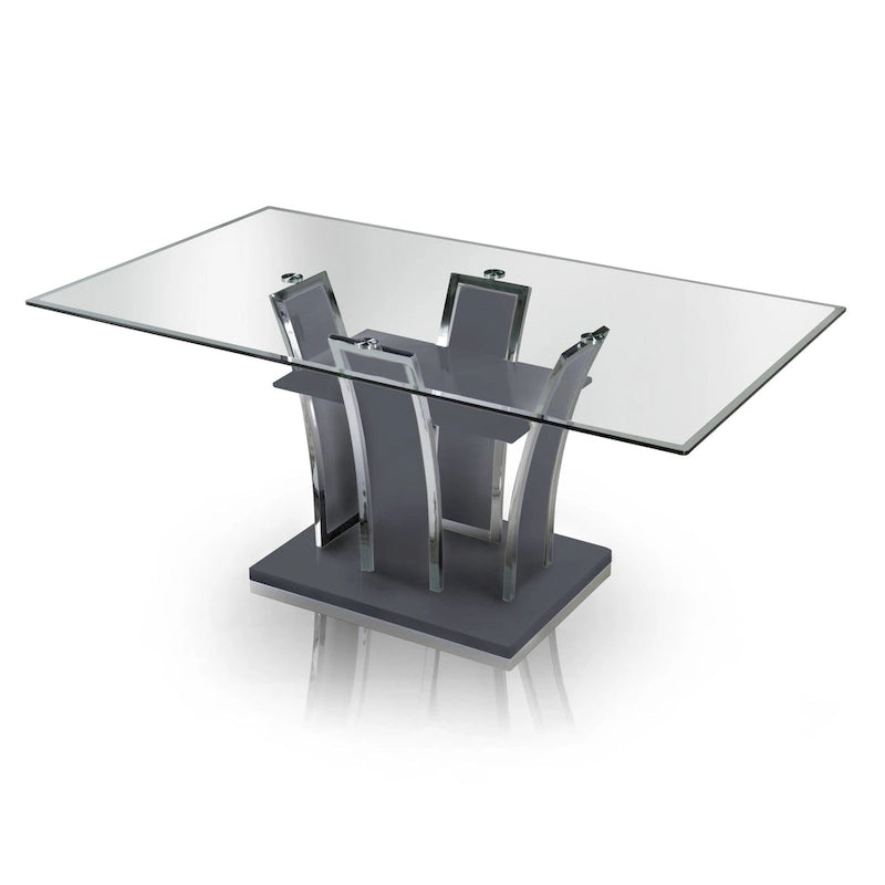 Table à manger moderne en bois avec plateau en verre de 183 cm – Design épuré pour salles à manger contemporaines