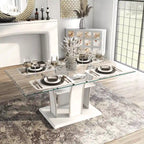 Table à manger moderne en bois avec plateau en verre de 183 cm – Design épuré pour salles à manger contemporaines