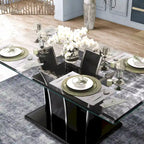 Table à manger moderne en bois avec plateau en verre de 183 cm – Design épuré pour salles à manger contemporaines