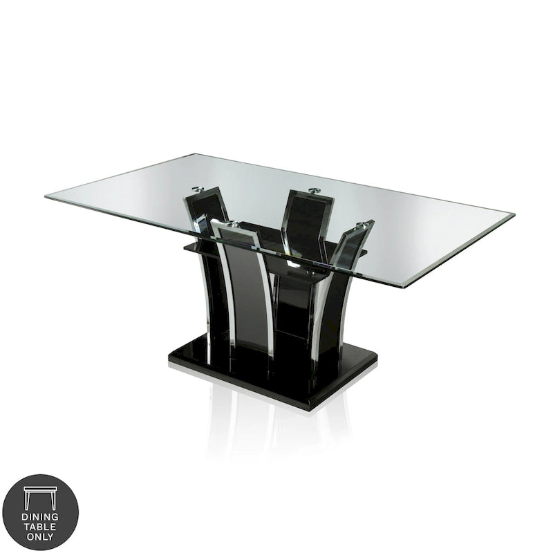 Table à manger moderne en bois avec plateau en verre de 183 cm – Design épuré pour salles à manger contemporaines