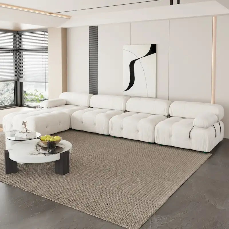 Canapé d'angle en velours avec pouf