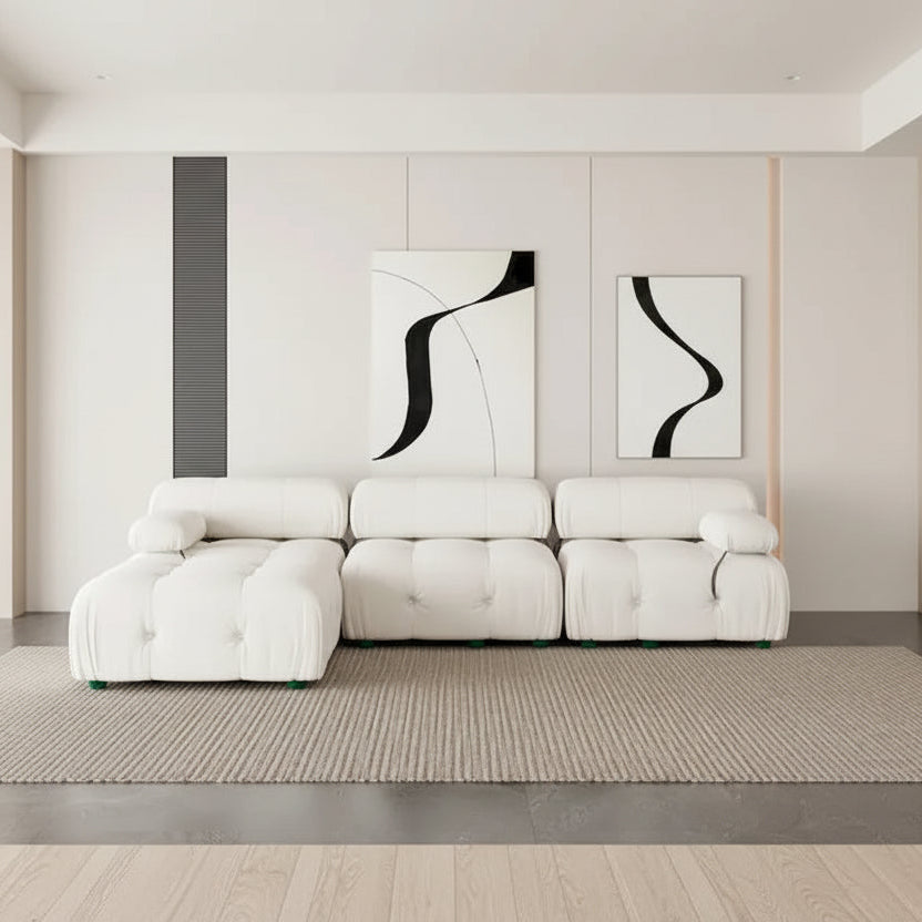 L-Shaped Velvet Sectional Sofa with Ottoman