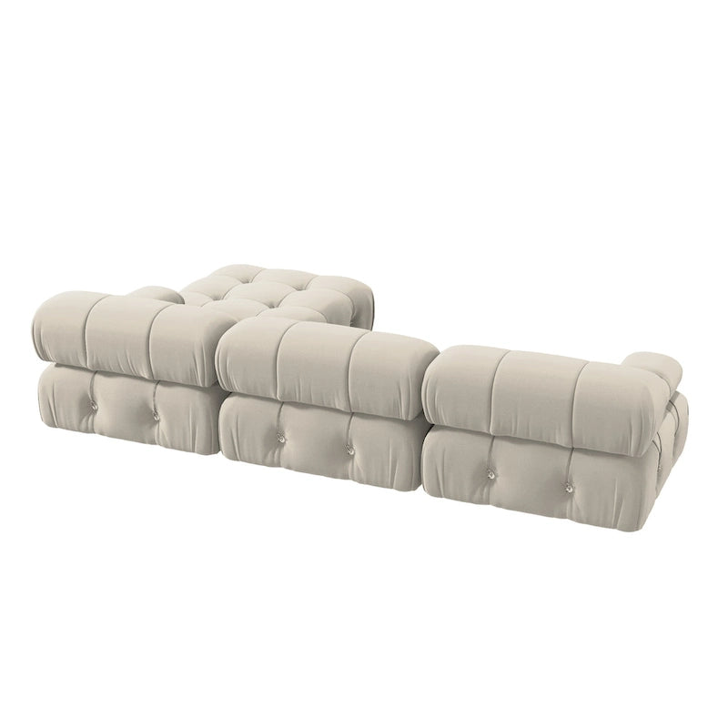 Canapé d'angle en velours avec pouf