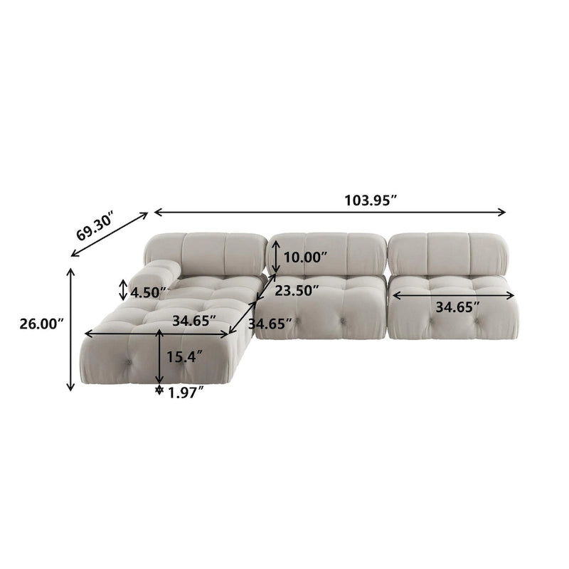 Canapé d'angle en velours avec pouf