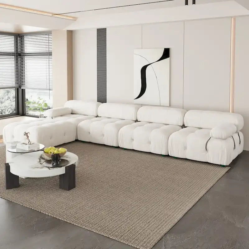 Canapé d'angle en velours avec pouf