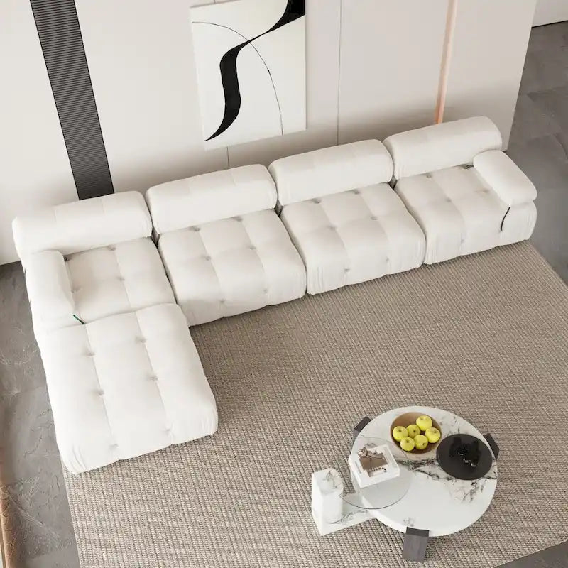 Canapé d'angle en velours avec pouf