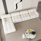 Canapé d'angle en velours avec pouf