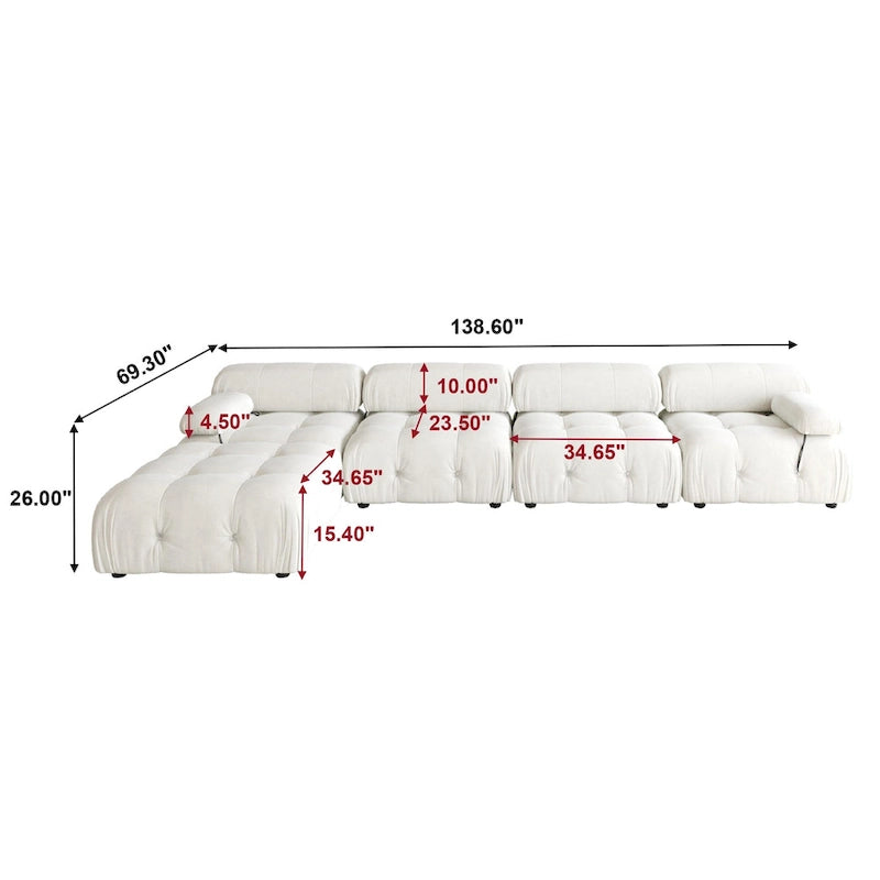 Canapé d'angle en velours avec pouf