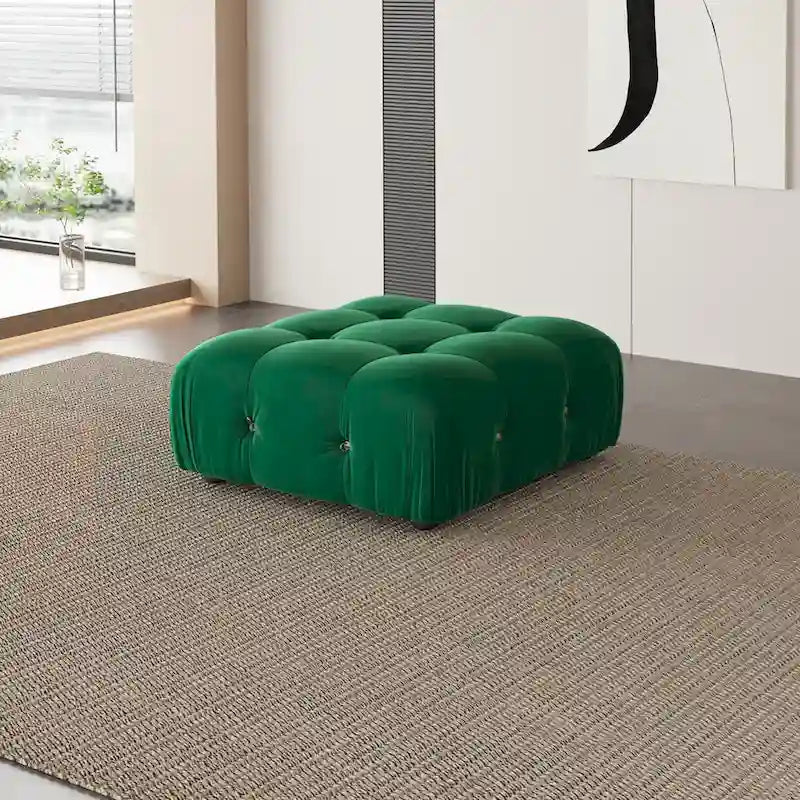Canapé d'angle en velours avec pouf