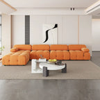 Canapé d'angle en velours avec pouf