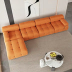 Canapé d'angle en velours avec pouf
