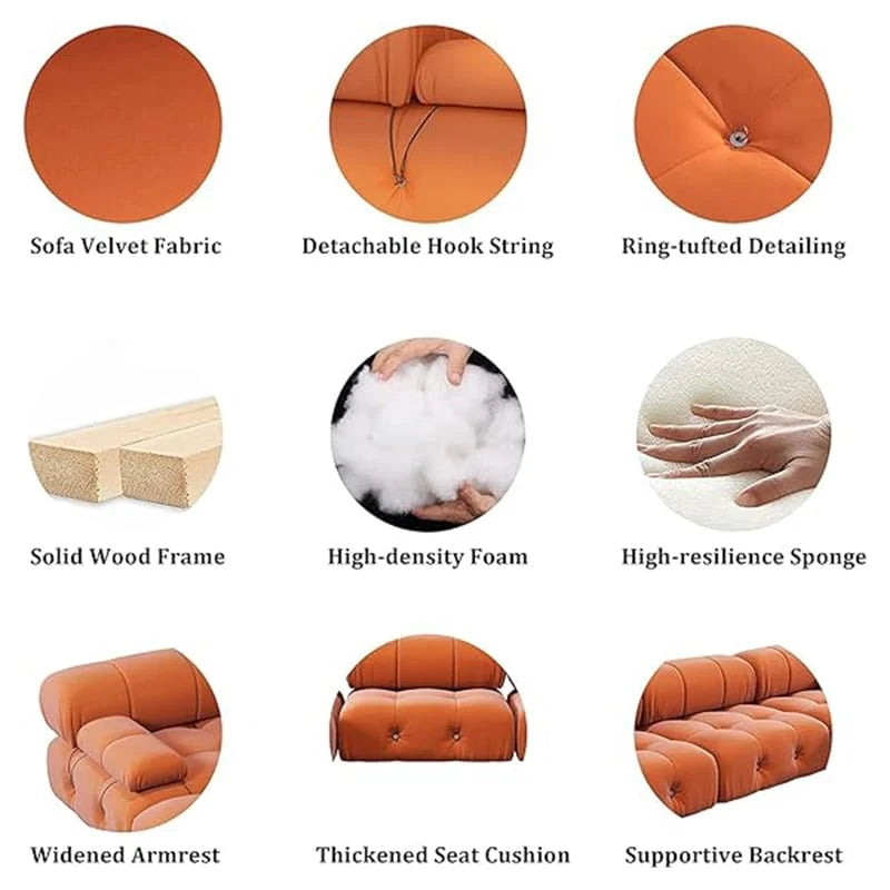 Canapé d'angle en velours avec pouf