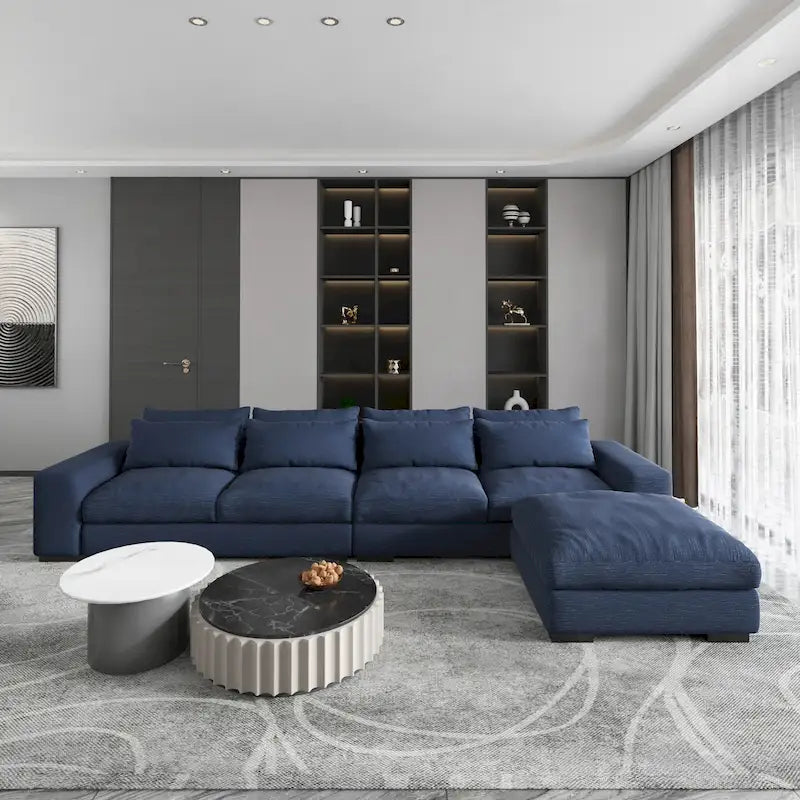 Canapé sectionnel modulaire moderne, gris clair/bleu foncé