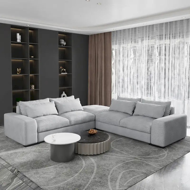 Canapé sectionnel modulaire moderne, gris clair/bleu foncé