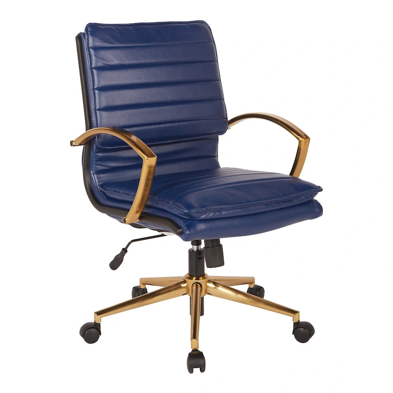 Chaise de bureau mi-haute en similicuir avec piètement doré