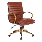 Chaise de bureau mi-haute en similicuir avec piètement doré