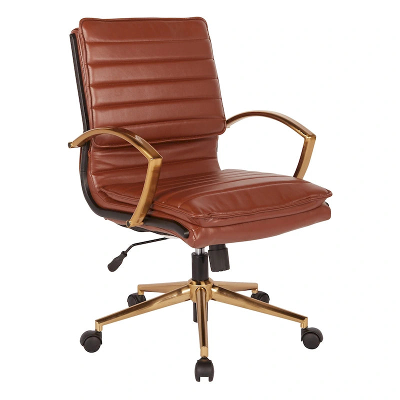 Chaise de bureau mi-haute en similicuir avec piètement doré