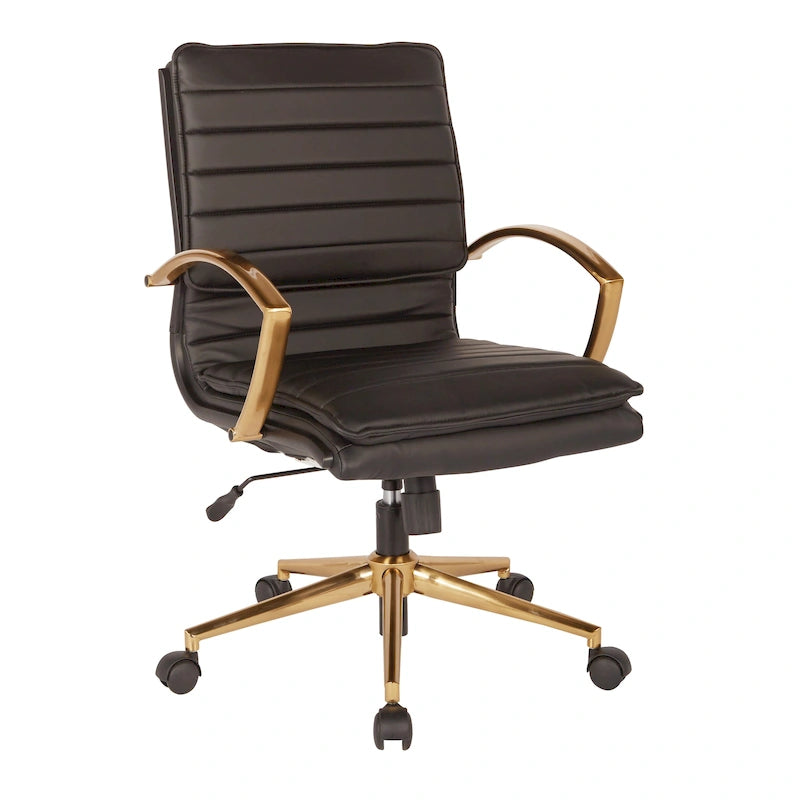 Chaise de bureau mi-haute en similicuir avec piètement doré