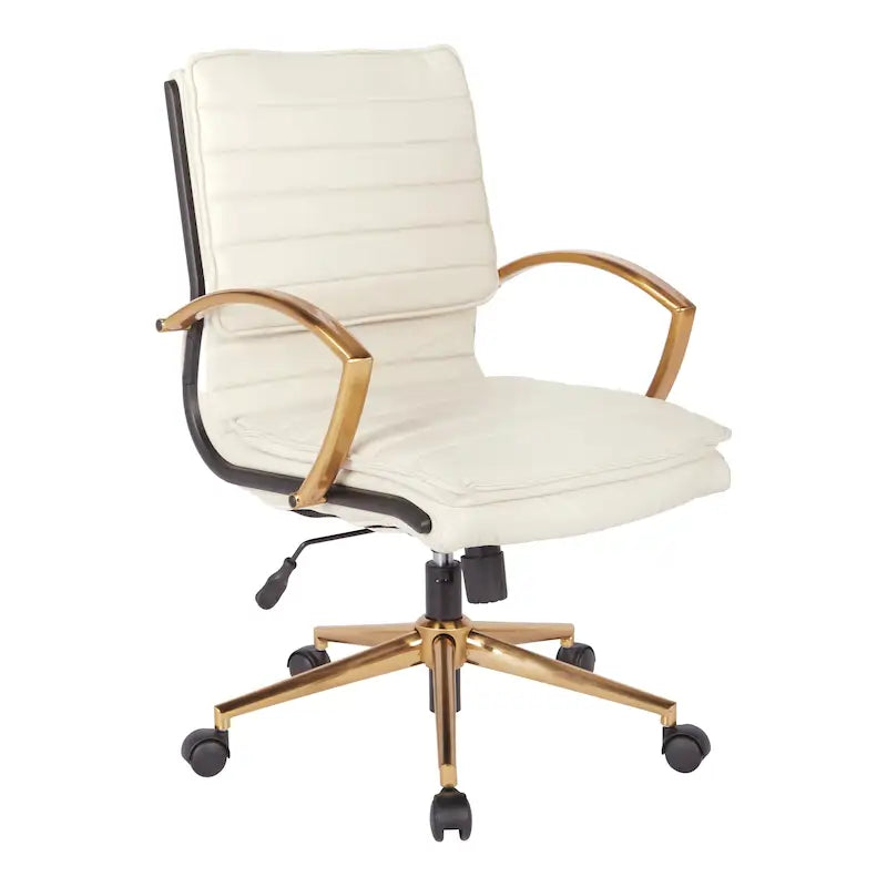 Chaise de bureau mi-haute en similicuir avec piètement doré