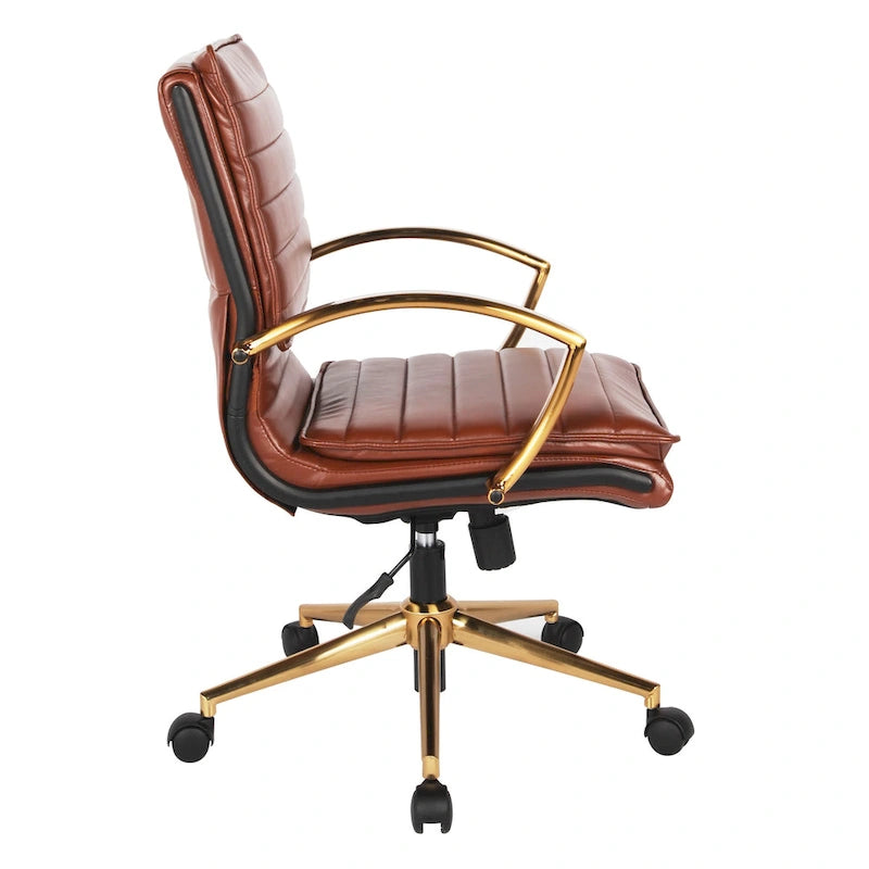 Chaise de bureau mi-haute en similicuir avec piètement doré