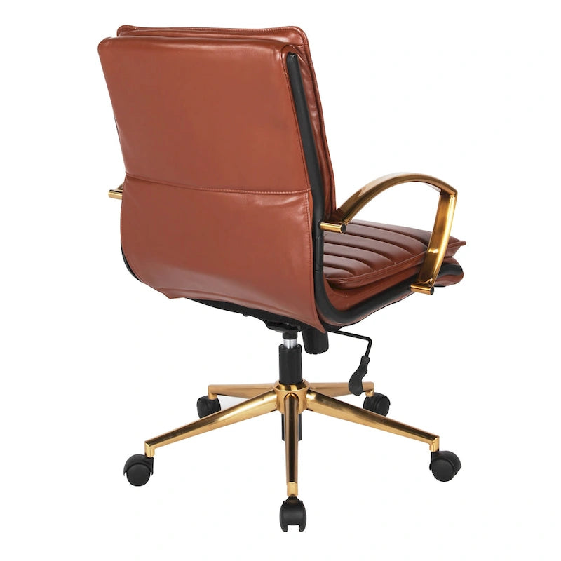 Chaise de bureau mi-haute en similicuir avec piètement doré