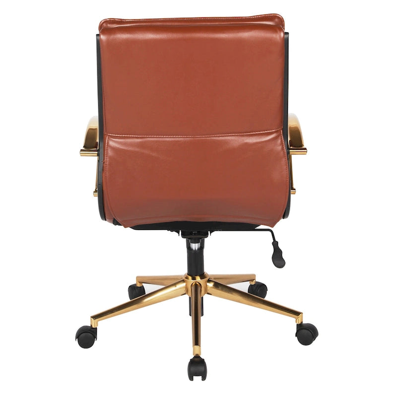 Chaise de bureau mi-haute en similicuir avec piètement doré