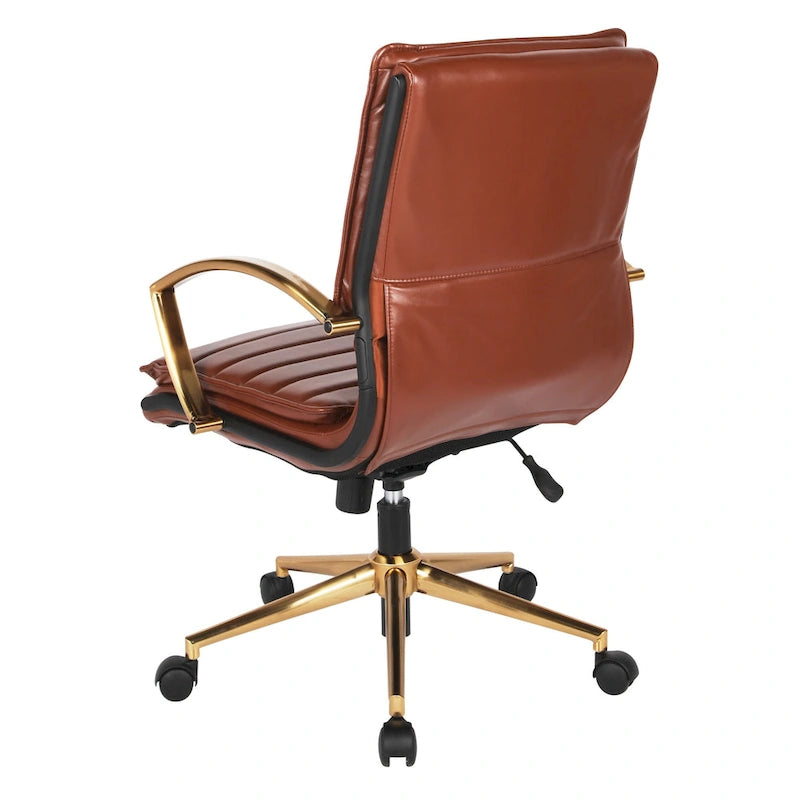 Chaise de bureau mi-haute en similicuir avec piètement doré