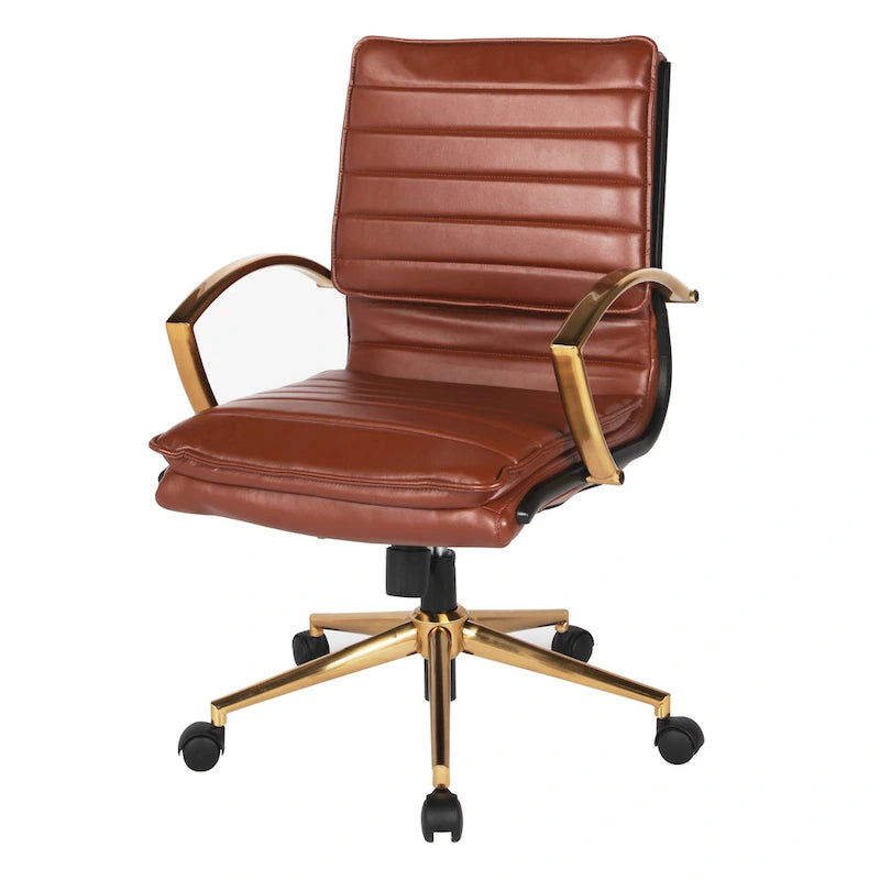Chaise de bureau mi-haute en similicuir avec piètement doré