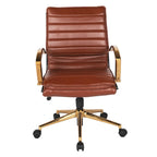 Chaise de bureau mi-haute en similicuir avec piètement doré