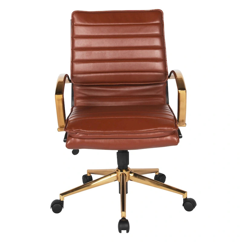 Chaise de bureau mi-haute en similicuir avec piètement doré