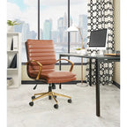 Chaise de bureau mi-haute en similicuir avec piètement doré