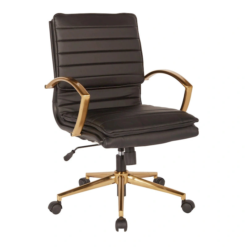 Chaise de bureau mi-haute en similicuir avec piètement doré