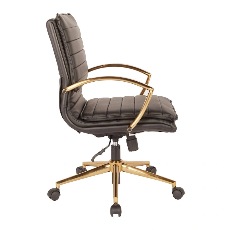 Chaise de bureau mi-haute en similicuir avec piètement doré