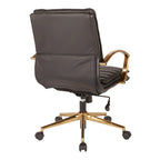 Chaise de bureau mi-haute en similicuir avec piètement doré