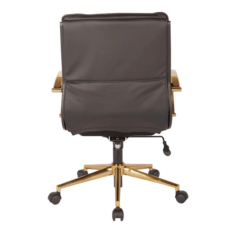 Chaise de bureau mi-haute en similicuir avec piètement doré
