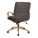 Chaise de bureau mi-haute en similicuir avec piètement doré