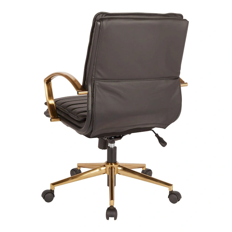 Chaise de bureau mi-haute en similicuir avec piètement doré