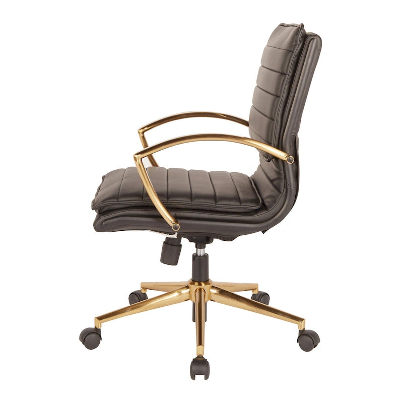 Chaise de bureau mi-haute en similicuir avec piètement doré