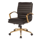 Chaise de bureau mi-haute en similicuir avec piètement doré