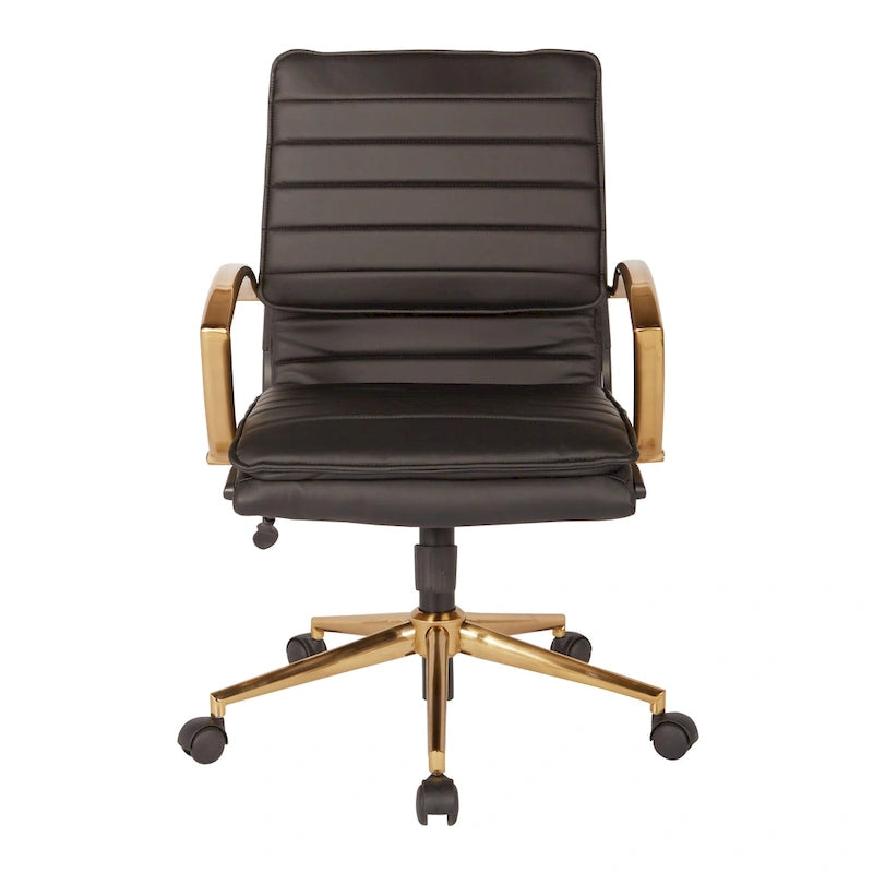 Chaise de bureau mi-haute en similicuir avec piètement doré